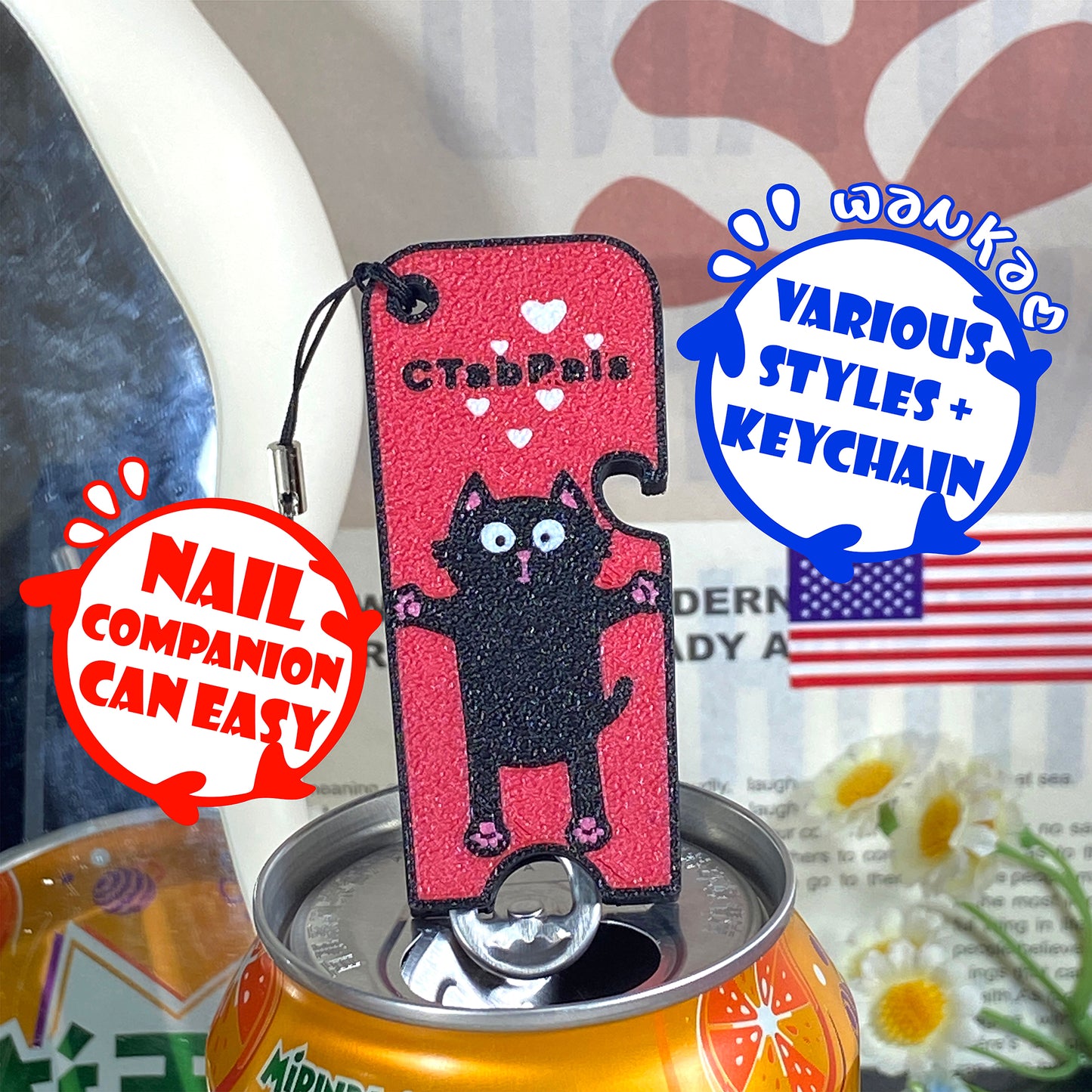 CTABPALS 2 in 1 Soda Can Opener Pop Can Tab Opener Keychain Help for Long Nails,Sore Hands,Arthritis